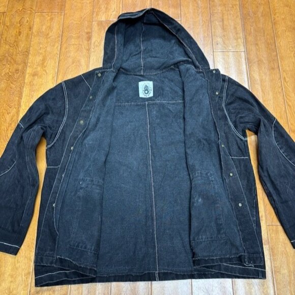 Amanda‎ Uprichard Living Dolls Womens Denim Jacket Hood Distressed Grunge Goth - Picture 8 of 10